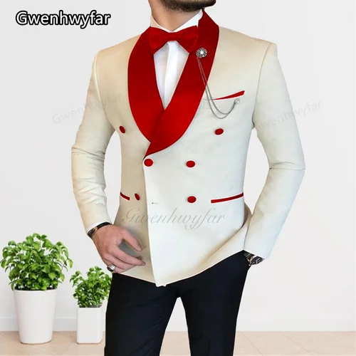 Imagen 2 del producto Gwenhwyfar-traje informal de negocios para hombre, traje de oficina de doble botonadura con solapa de Chal verde, moda de dos piezas, 2023