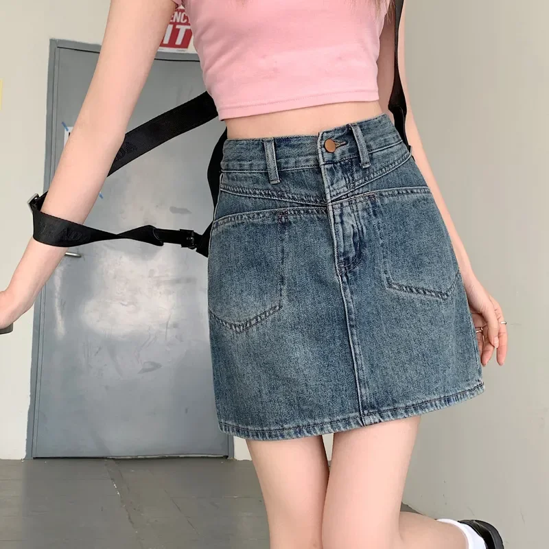 Letnie spódnice damskie Denim Y2k Mini Chic All-match Slim Fashion Korean Clothes Party Daily Preppy Style Retro Faldas High Waisted