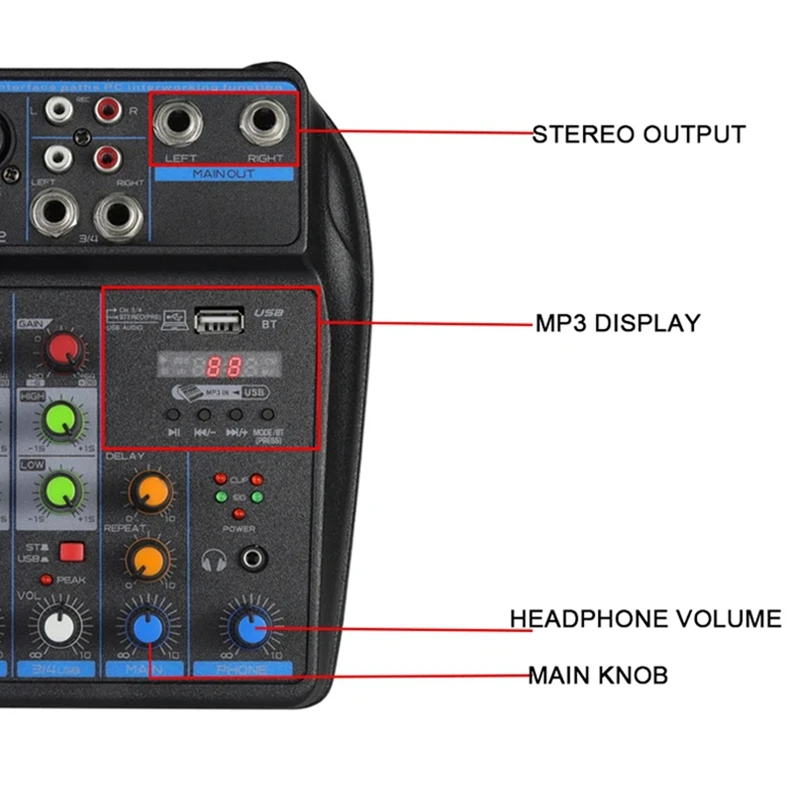 4 Channel Audio Mixer Mini Sound Mixing Console Bluetooth 48V Power Supply For Music DJ Recording Karaoke System