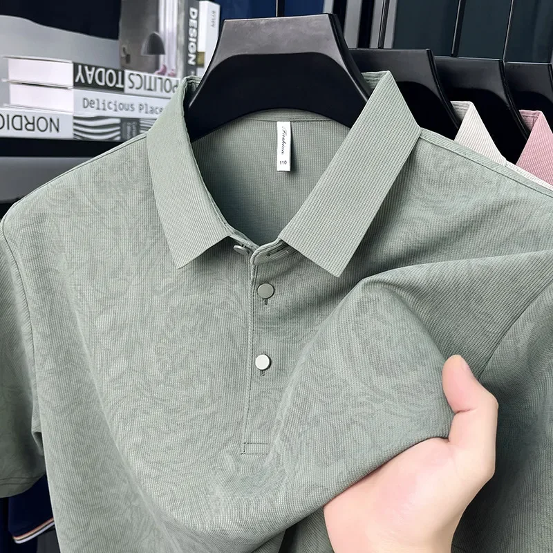 New Men's Business Casual Short Sleeved Shirt Solid Color Polo Shirt Fashionable Breathable Comfortable Versatile Top