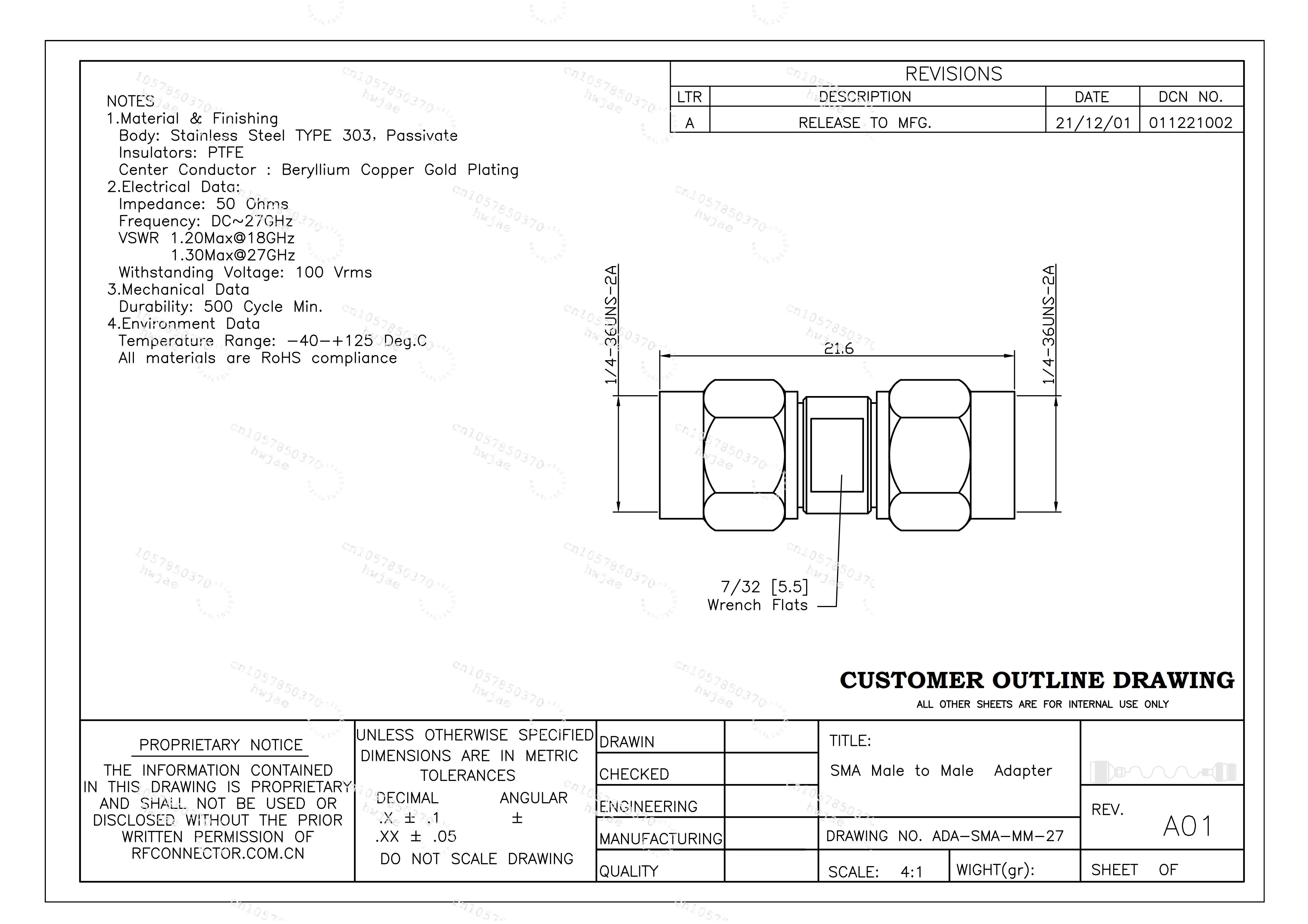 DC-27GHz SMA RF Microwave Coaxial Converter/Low Standing Wave/Stainless Steel/Spot/Price
