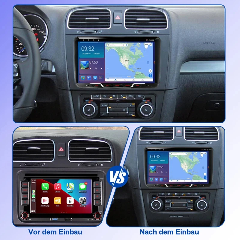 9'' Car Radio Stereo For VW Caddy 2005-2015 Wireless Carplay Android 15 Auto Stereo GPS Navi Camera 4+64GB Plug&Play Head Unit