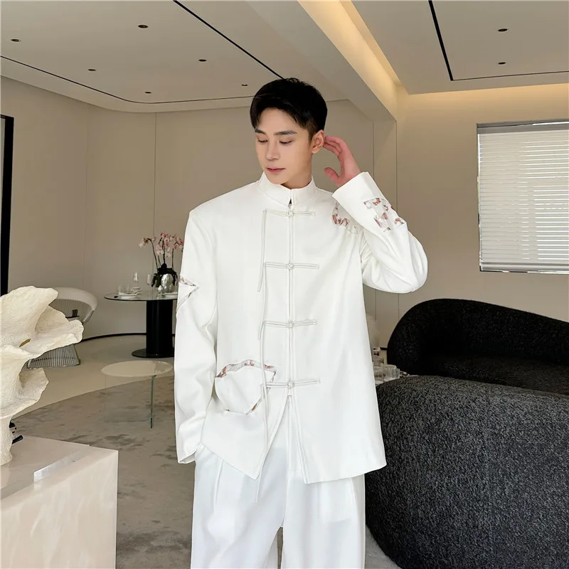 New Chinese Sle Men's Clothing Deconstructed Patchwork White Zhongan Suit Small ence Design Sense National Sle Butt...