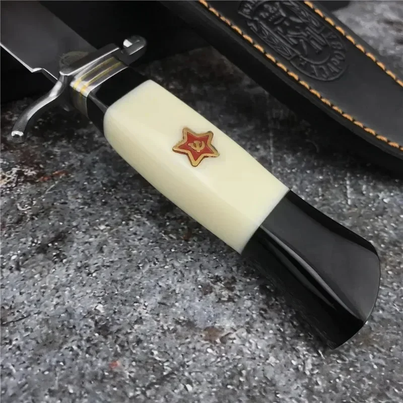 NEW Russian Finka NKVD Fixed Blade Knife Outdoor EDC Camping Survival Hunting Knife Tactical Self Defense Leather Sheath