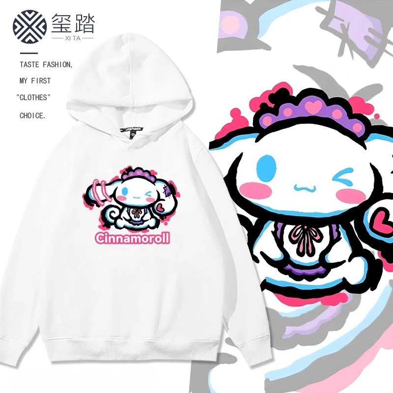 

Sanrio с корицей, собакой в стиле киберпанк для мальчиков и девочек, осенне-зимний милый свитер с капюшоном, пуловер в ленивом стиле, детская одежда