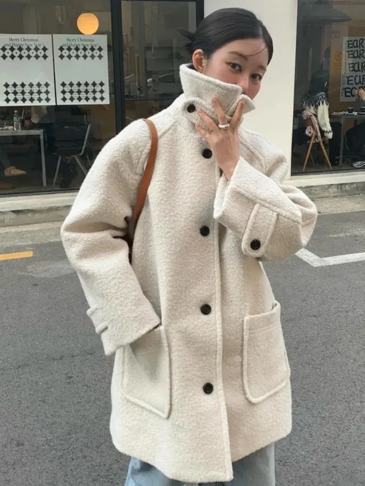 

Шикарное зимнее шерстяное пальто, женское модный отложной воротник, теплая ветровка с хлопковой подкладкой, круглая тканая ветровка, верхняя одежда