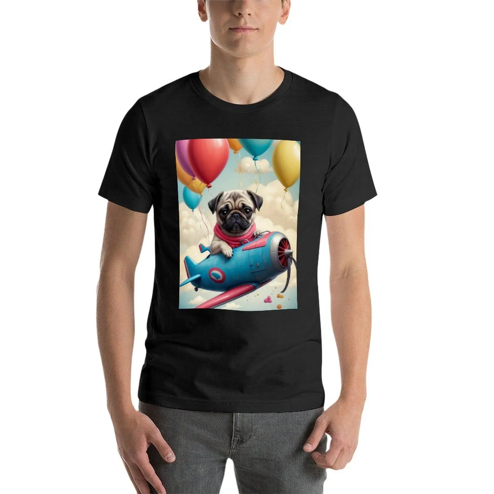 Camiseta con estampado de Pug Fly para hombre, camisa de manga corta, diseño sublime