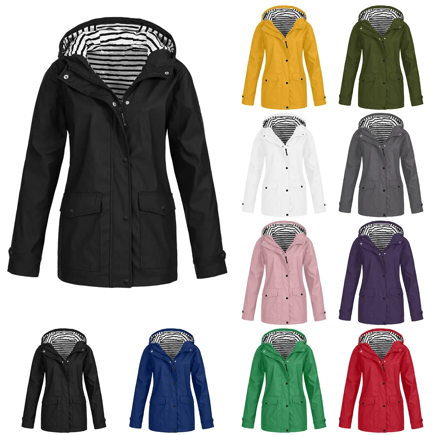New Women Solid Rain Heat Retaining Jacket Outdoor Plus Size Waterproof Hooded Raincoat Windproof Hiking Climb Mountains Coat