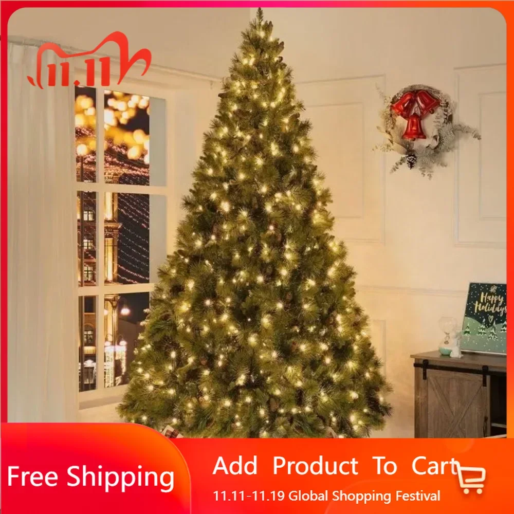 

9ft Christmas Tree with Lights, Foot Pedal 2294 Branch Tips, 1050 Warm Lights and Metal Stand, Aritificial Christmas Tree