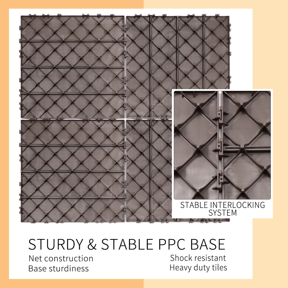 Carreaux de pont à emboîtement en plastique, 11.8 po x 11.8 po (paquet de 44), revêtement de sol extérieur étanche, utilisation par tous les temps