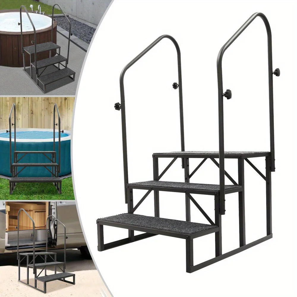 Lightweight RV Step Ladder - Folding w/Safety Rail for Campers & Trailers | Slip-Resistant & Effortless Carry