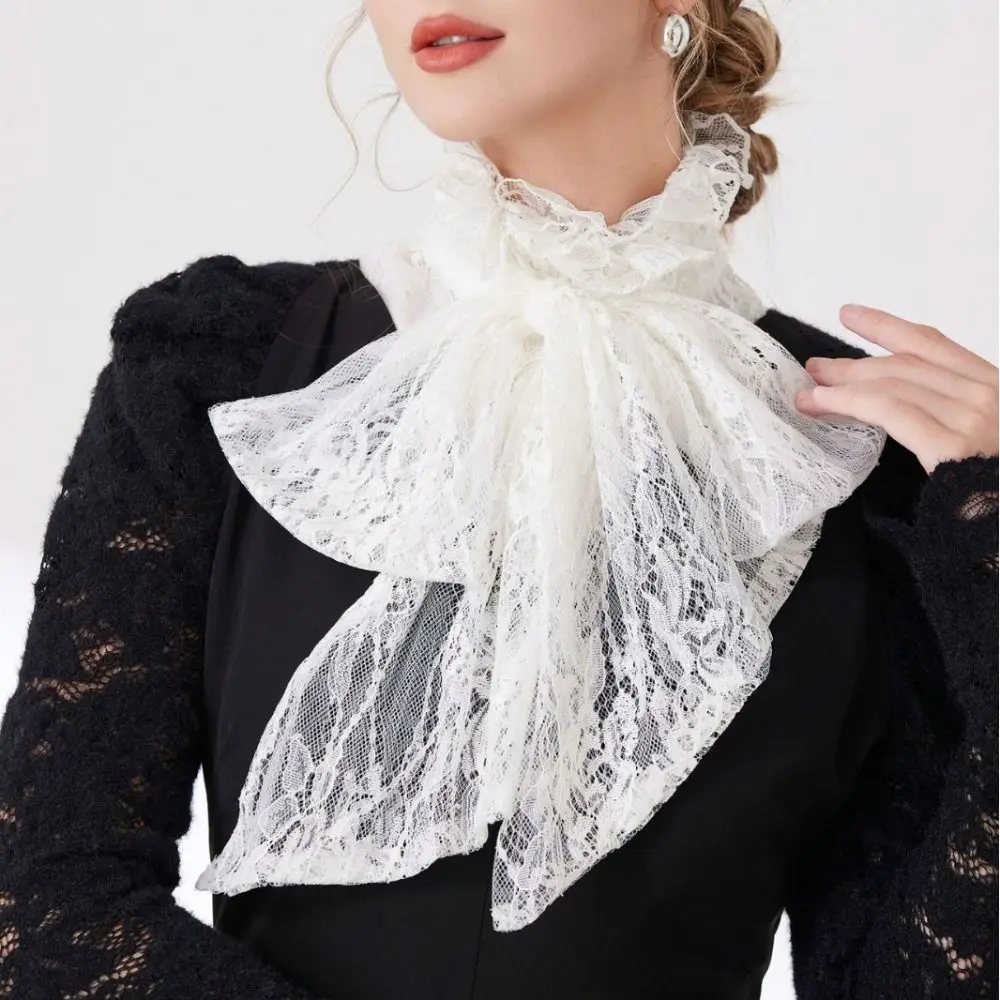 

Камея съемный кружевной искусственный воротник винтажный однотонный кружевной воротник с бантом в стиле ретро элегантный воротник с рюшами по краям вечерние