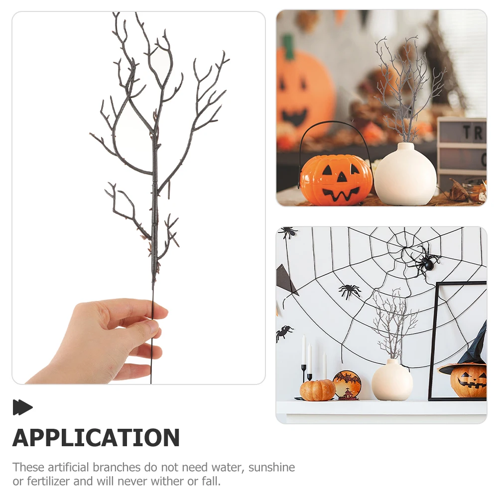 

8pcs Black Branch Decoration Halloween Artificial Plastic Tree Stems 6 forked Dried Antler Vase Filling Craft Decorative Plant