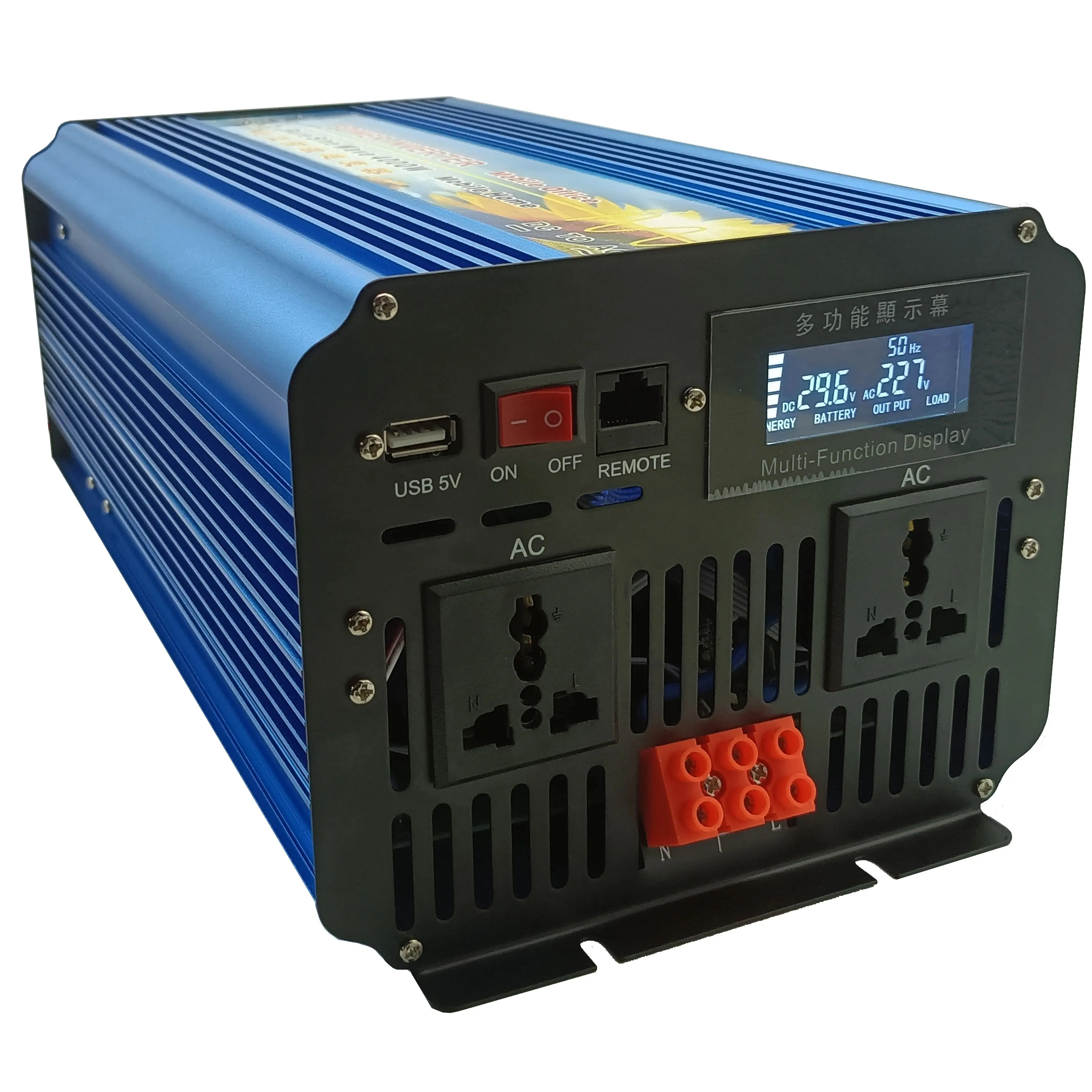 Inverter daya gelombang sinus murni 4000W, konverter DC 12V ke AC 220V 230V 240V 50HZ