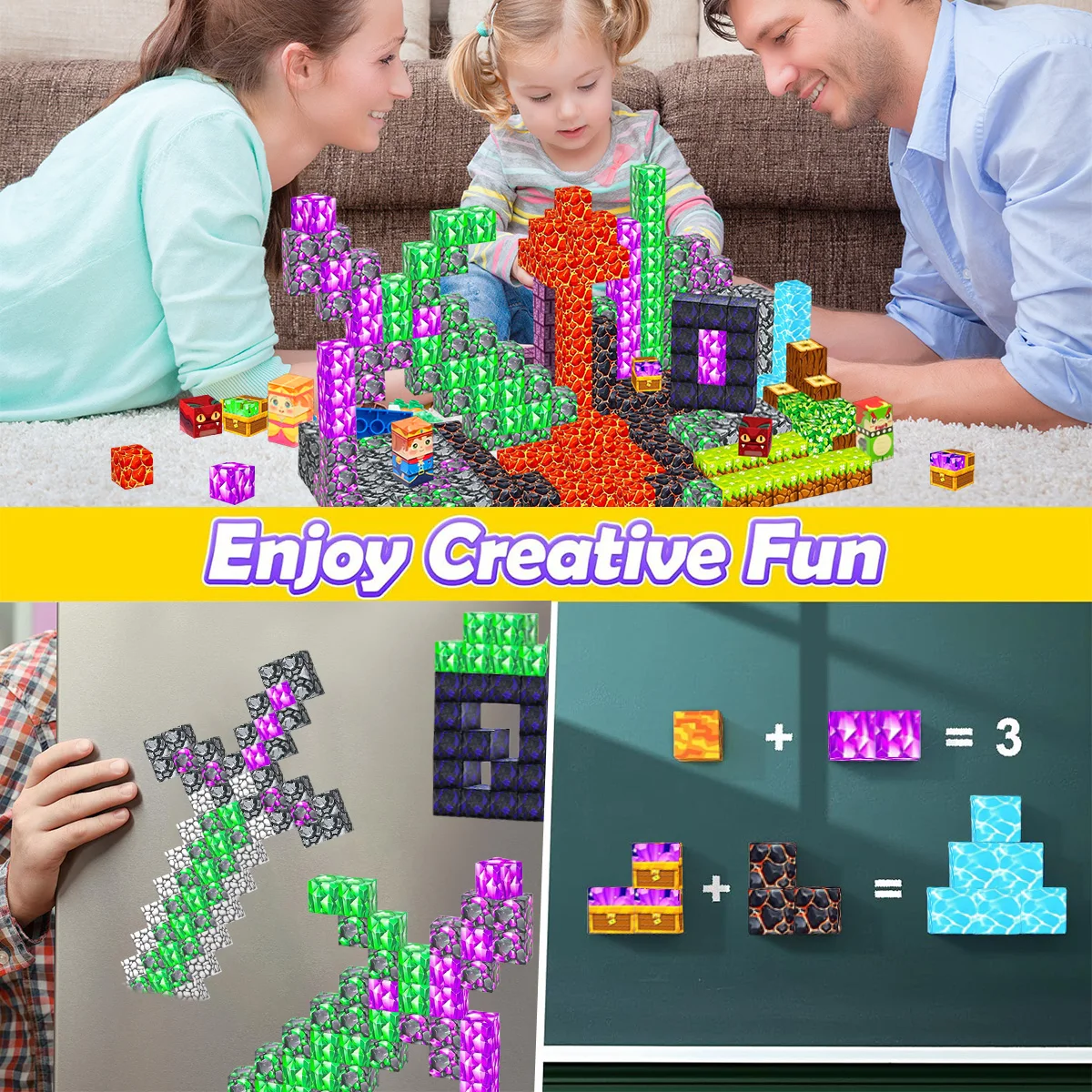 Blocs de construction magnétiques, ensemble de cubes magnétiques d'aventure de lave, jouet sensoriel STEM Montessori pour enfants, garçons et filles, cadeaux d'anniversaire