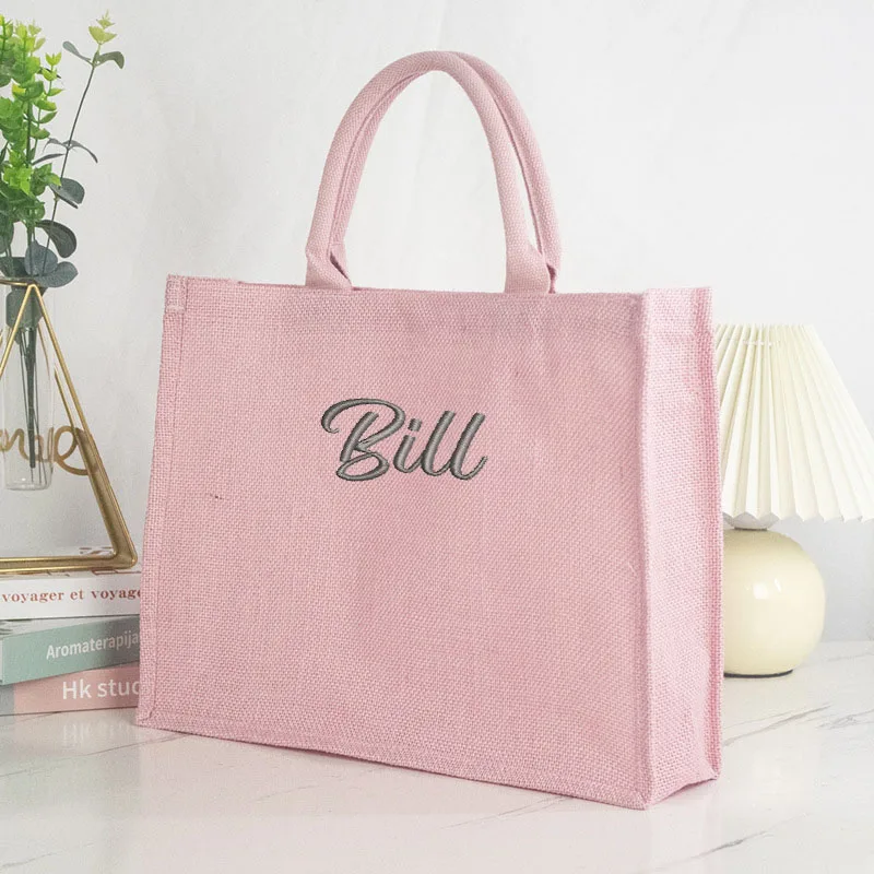 Borsa a mano di grande capacità color caramella borsa di tela semplice personalizzata con Logo personalizzato borsa speciale in lino di cotone regalo