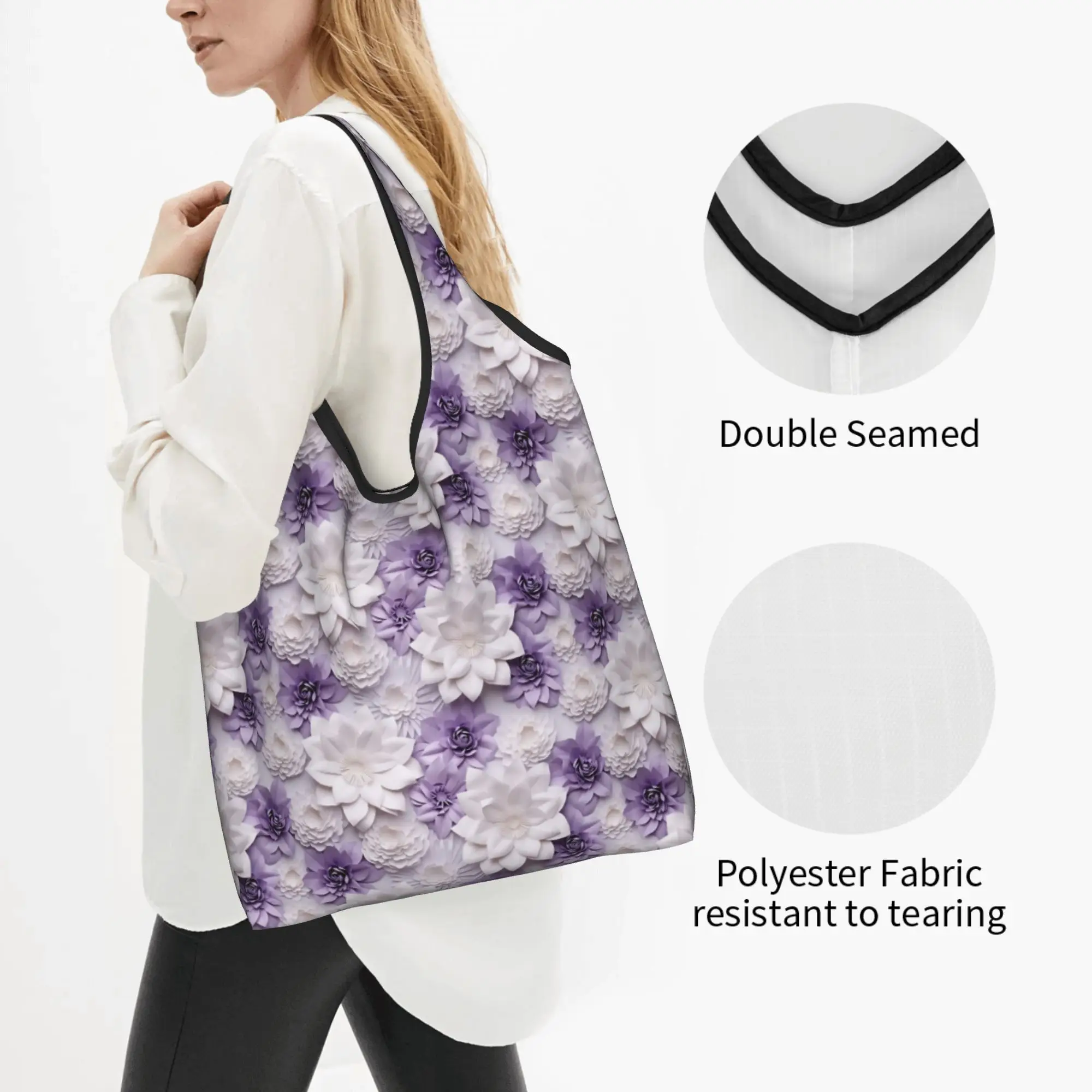 Recycling Fashion Trend 3D Flowers Shopping Bag Women Tote Bag Portable Luxury High 3D Floral Grocery Shopper Bags
