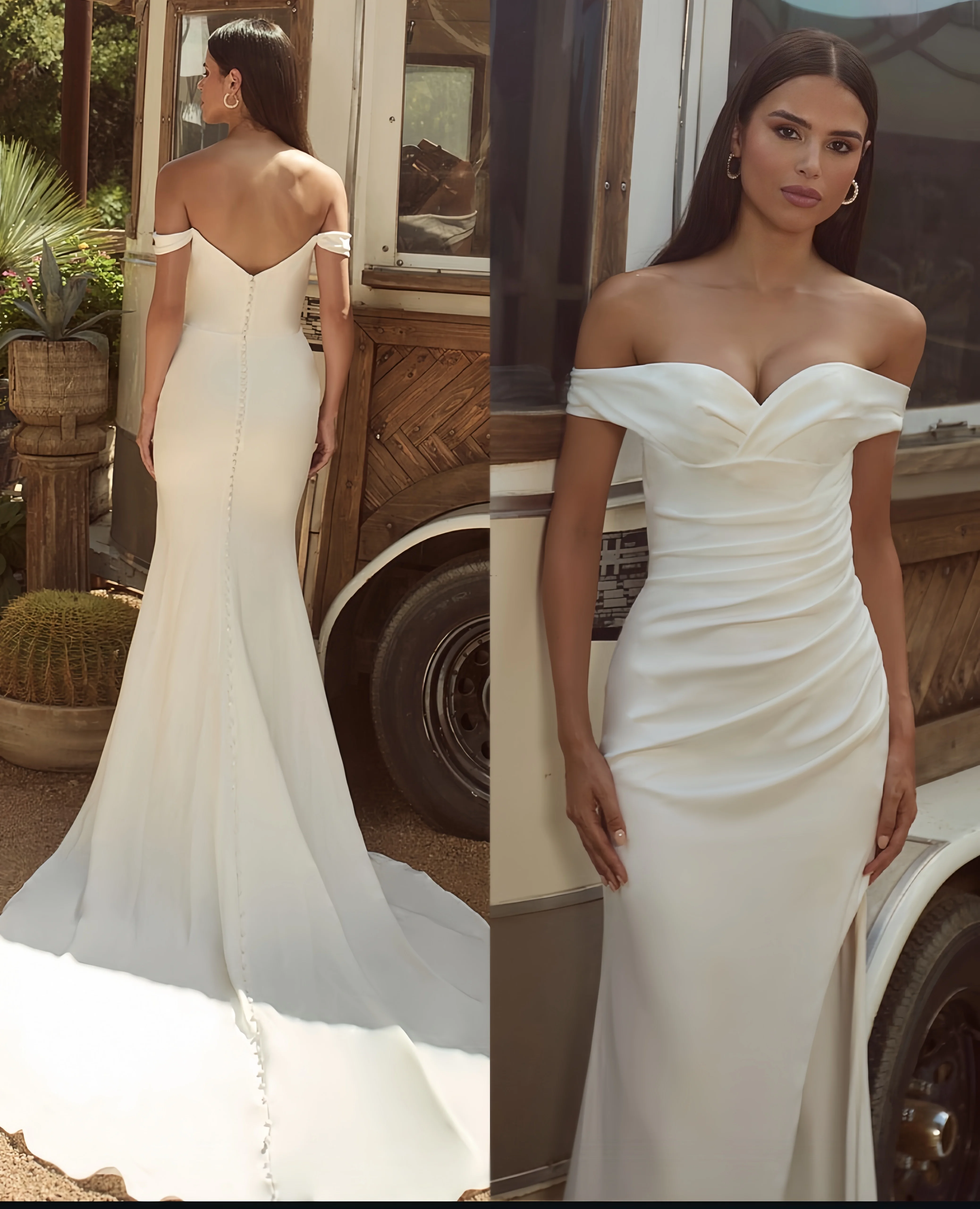 

Customize To Measures Elegant Side Slit Off The Shoulder Soft Satin Bridal Gowns For Women Robe