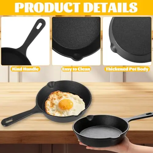Mini Cast Iron Skille,Small Cast Iron Frying Pan, Pre-Seasoned Cast Iron Skillet Set, Black Non-Stick Mini Cast Iron Cookware