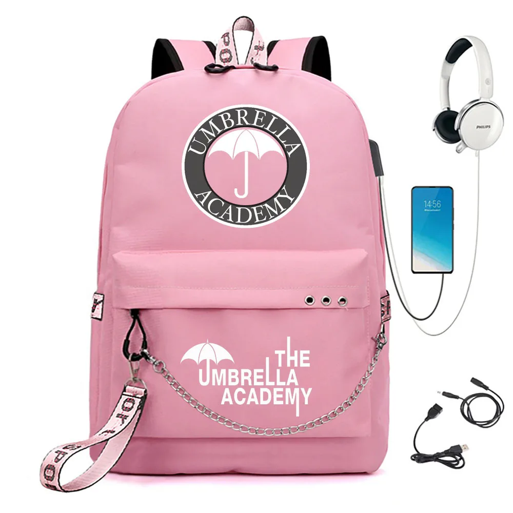 

Harajuku Novelty the umbrella academy USB School Bags Unisex 3D Print Oxford Waterproof Notebook multifunction Travel Backpacks