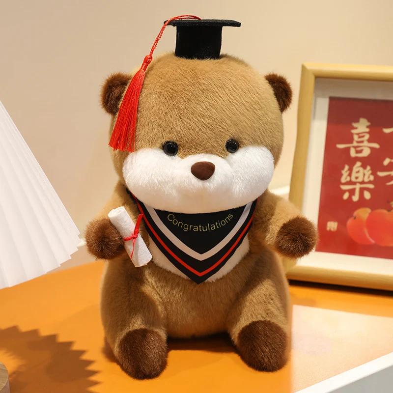 Muñecas creativas de 25cm para Doctor, nutria graduada, animales, almohada, juguetes divertidos, muñecas, regalos de graduación de dibujos animados para decoración de estudiantes