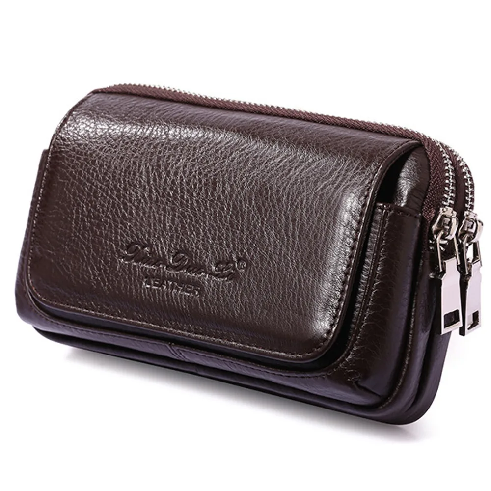 Men Cowhide Genuine Leather Cell/Mobile Phone Cover Case skin Hip Belt Bum Purse Fanny Pack Waist Bag Pouch