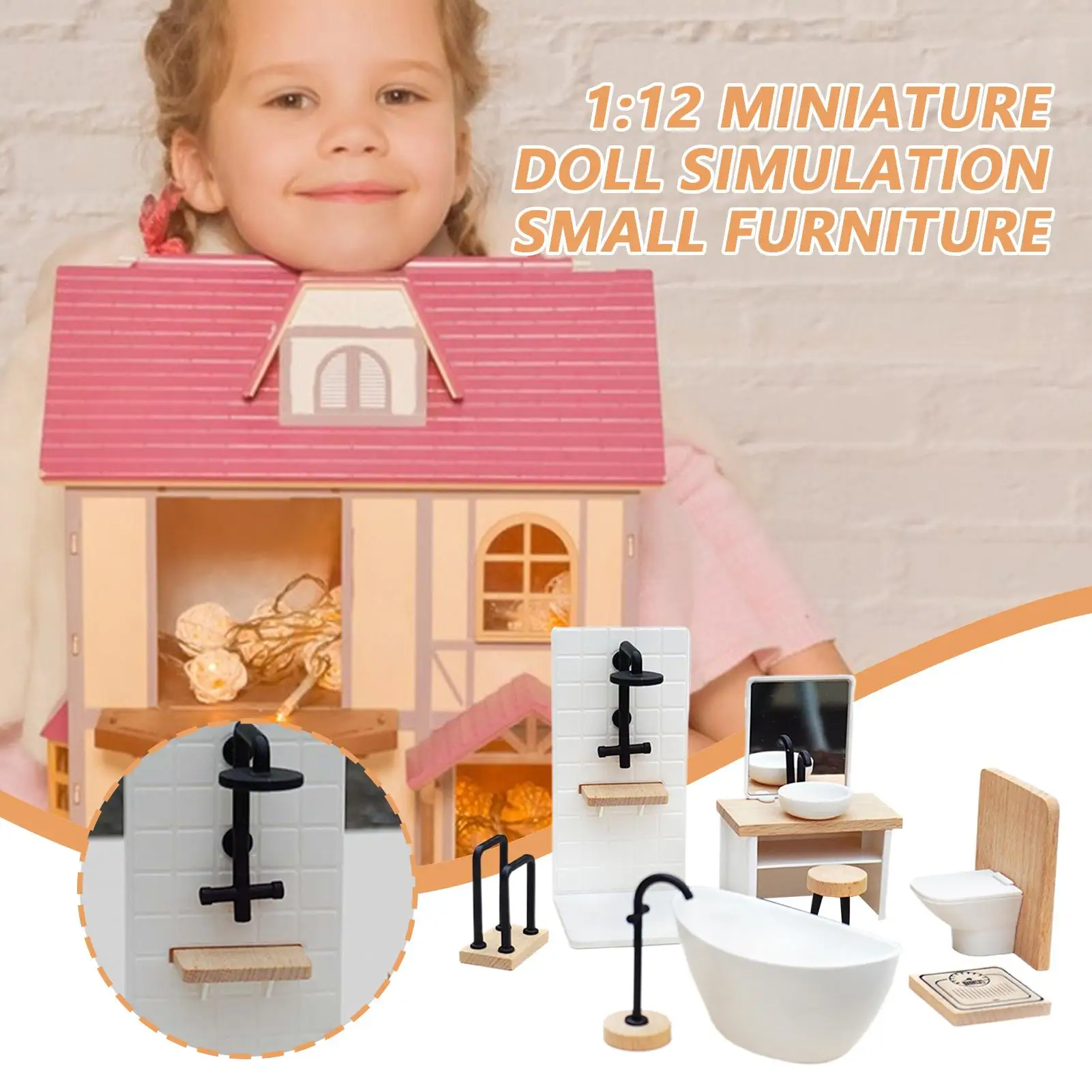 Puppenhaus-Badezimmer-Set im Maßstab 1:12, Badezimmerszene, Modell, Simulationsmöbel, Rollenspiel-Zubehör für Jungen und Mädchen, Puppenhaus