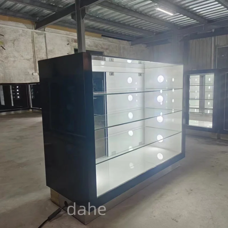 custom.Factory Custom Smoke Shop Furniture Dispensary Display Showcase Glass Display Cabinet for Smoke Shop Counter Display