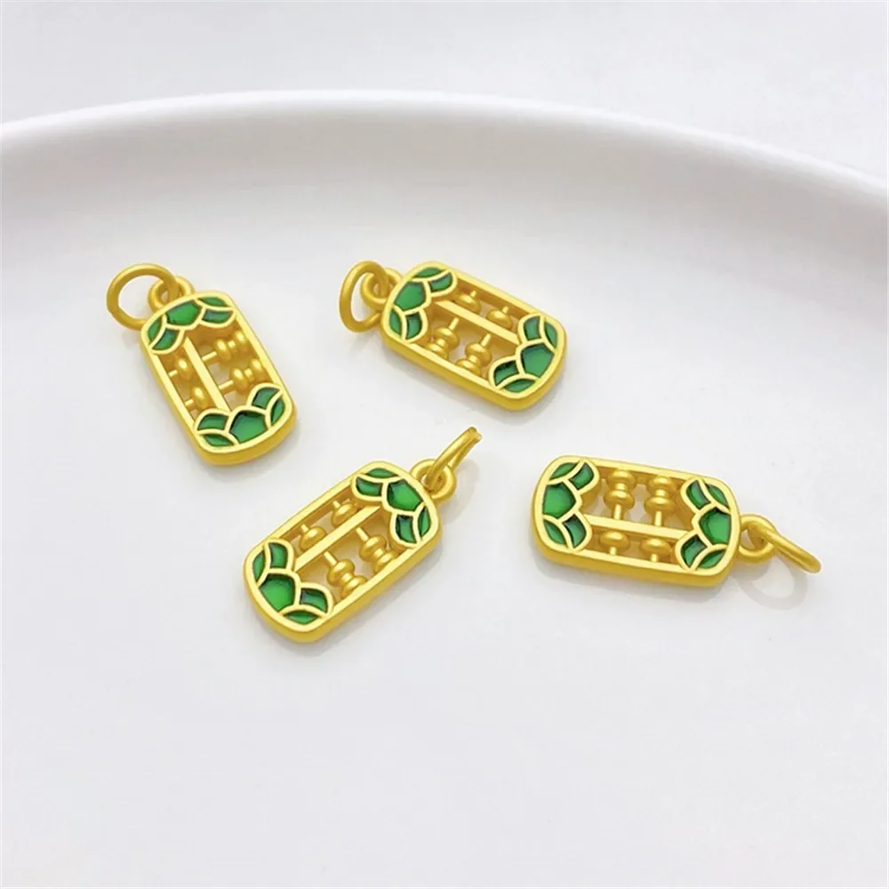 Colgante de ábaco pequeño verde con forma de gota de oro antiguo, suministros de joyería DIY, cuentas para collar, pulsera, accesorios artesanales
