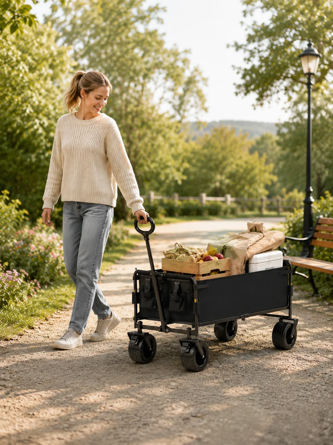 200 kg Schwerlast-Klapp-Campingwagen, 150 l Großraum-Transportwagen, geländegängiger Bollerwagen mit abnehmbaren Rädern, faltbarer Strandwagen, Outdoor-Picknick-Einkaufswagen, Garten-Schiebewagen,