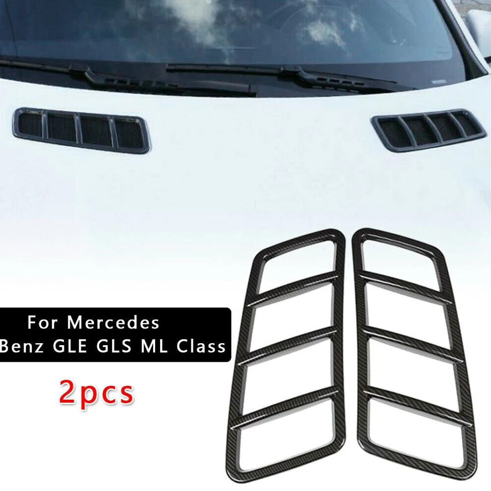 2X Carbon Fiber Black Hood Engine Air Vent Cover Trim for Mercedes Benz ML W166 2012-2015 GL X166 2013-2015