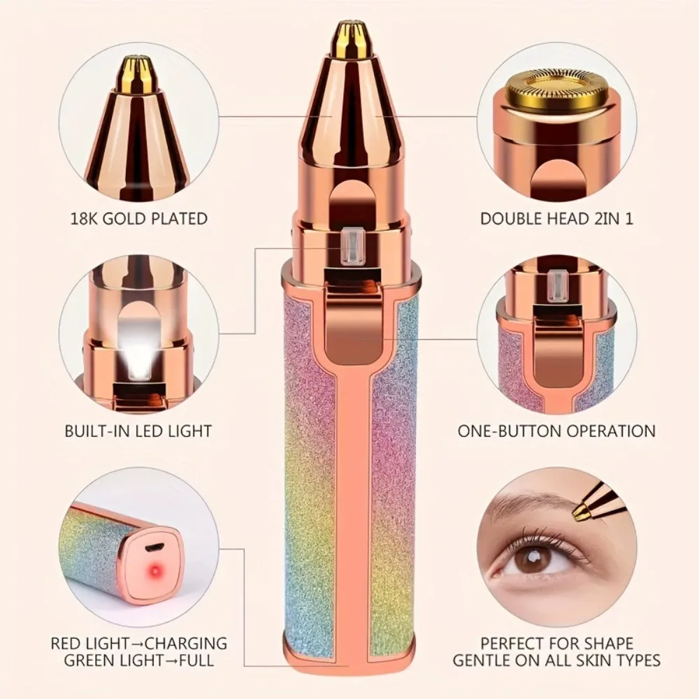 เครื่องเล็มขนคิ้วไฟฟ้า 2 in 1 สำหรับผู้หญิง แบบชาร์จได้ กำจัดขนบนใบหน้าและเครื่องโกนขนคิ้ว ไม่เจ็บ ใช้ได้กับใบหน้าและร่างกาย