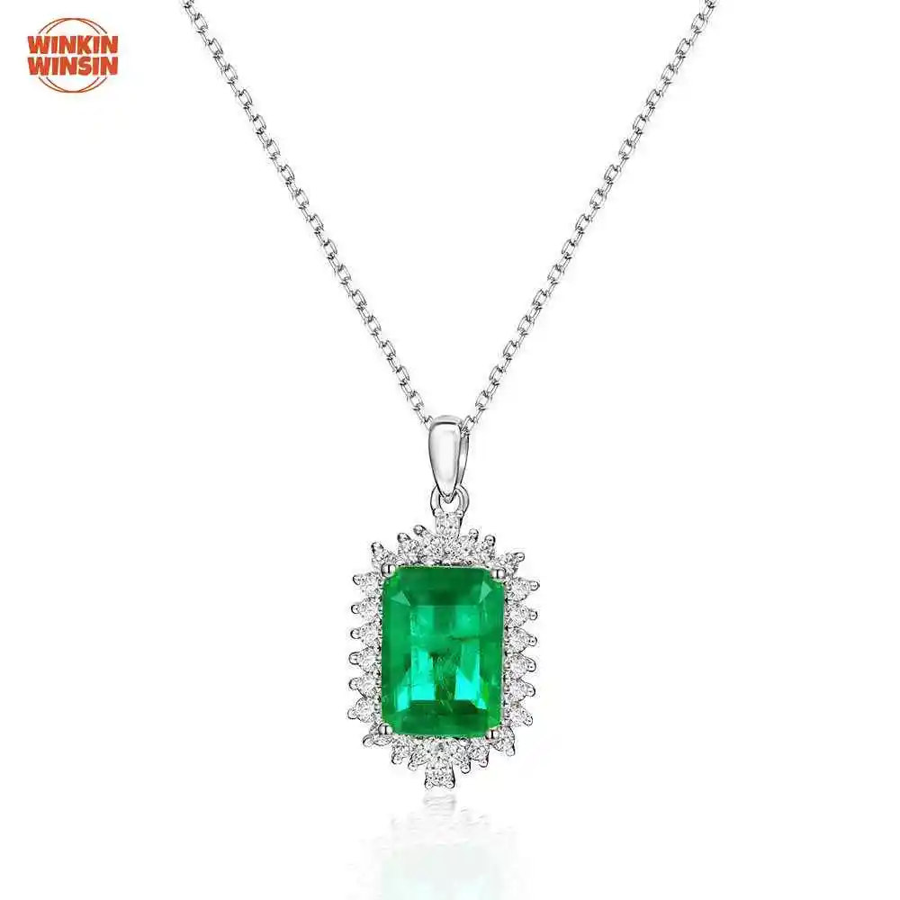 

Winkin Winsin 2025 New Style S925 Silver 5ct Rectangle 10*14 Synthetic Emerald Light Luxury Necklace