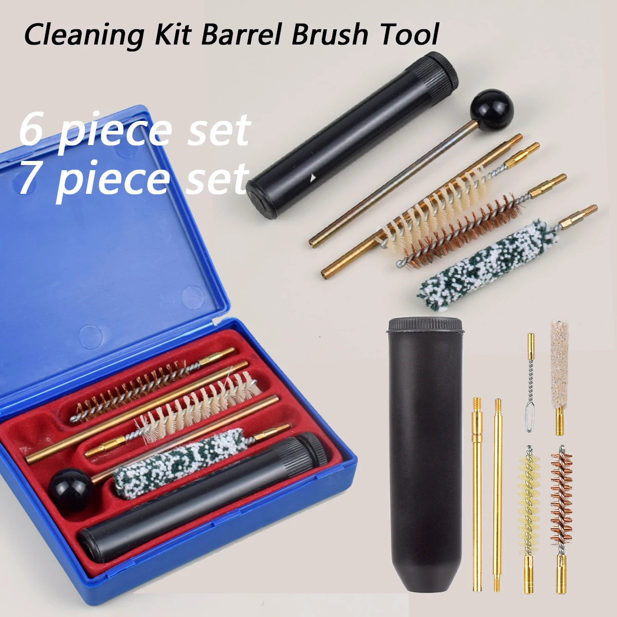 

7pcs 6pcs 9mm Gun Cleaning Kit Pocket Size Brass Brush Rod Cotton fits 9mm .357 .38 Cal Universal Weapon Hunting Cleaning Tools