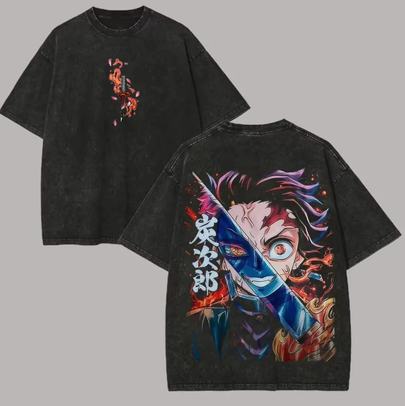 

Ghost Slayer Blade Men and Women Summer Trendy Casual Wear Retro Street Style Anime Printed Cotton T-shirt