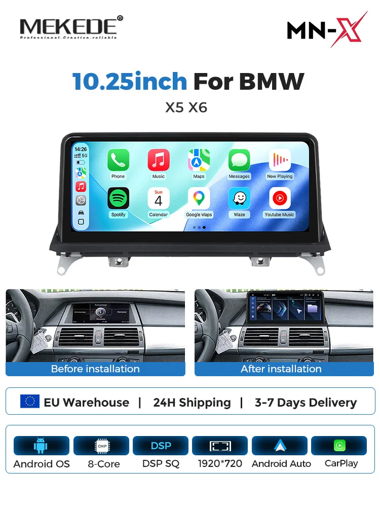 MEKEDE EU-Lager 10,25" Android 14 Autoradio für BMW X5 E70 X6 E71 2007-2012 Multimedia GPS-Navigation Headunit 8-Kern 12GB+512GB 4G LTE Kabelloses CarPlay Android Auto