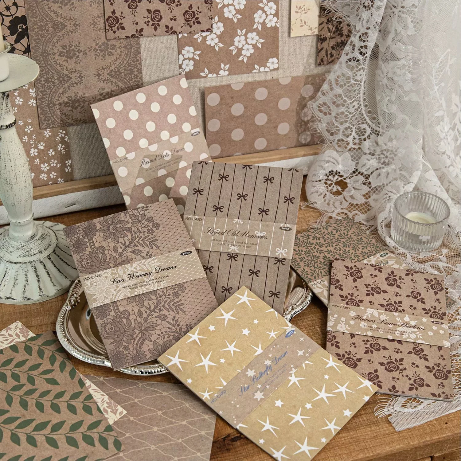 20 Hojas de Papel Decorativo Vintage Retro Serie Plain Shadow para DIY, Scrapbooking, Diario y Planificador
