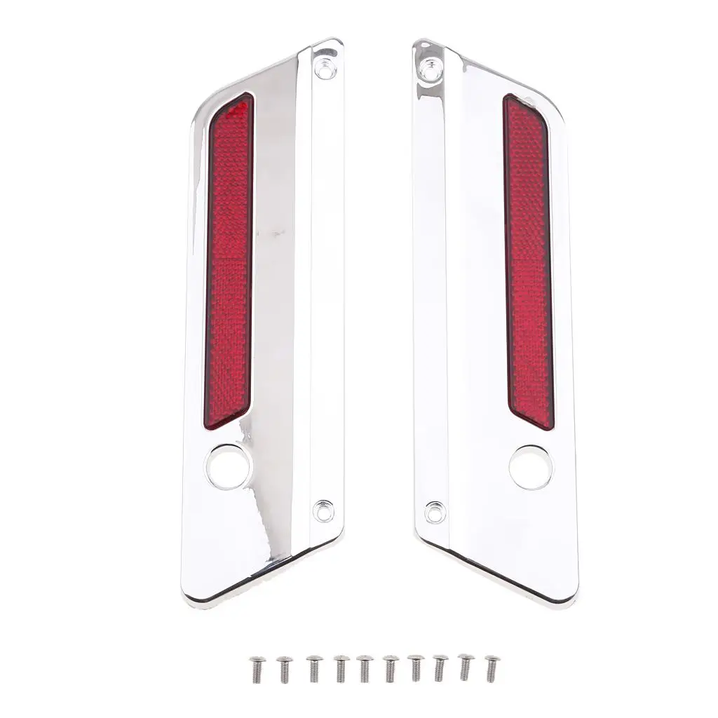 Chrome Saddlebag Latch Covers Red Reflectors for 1993-2013