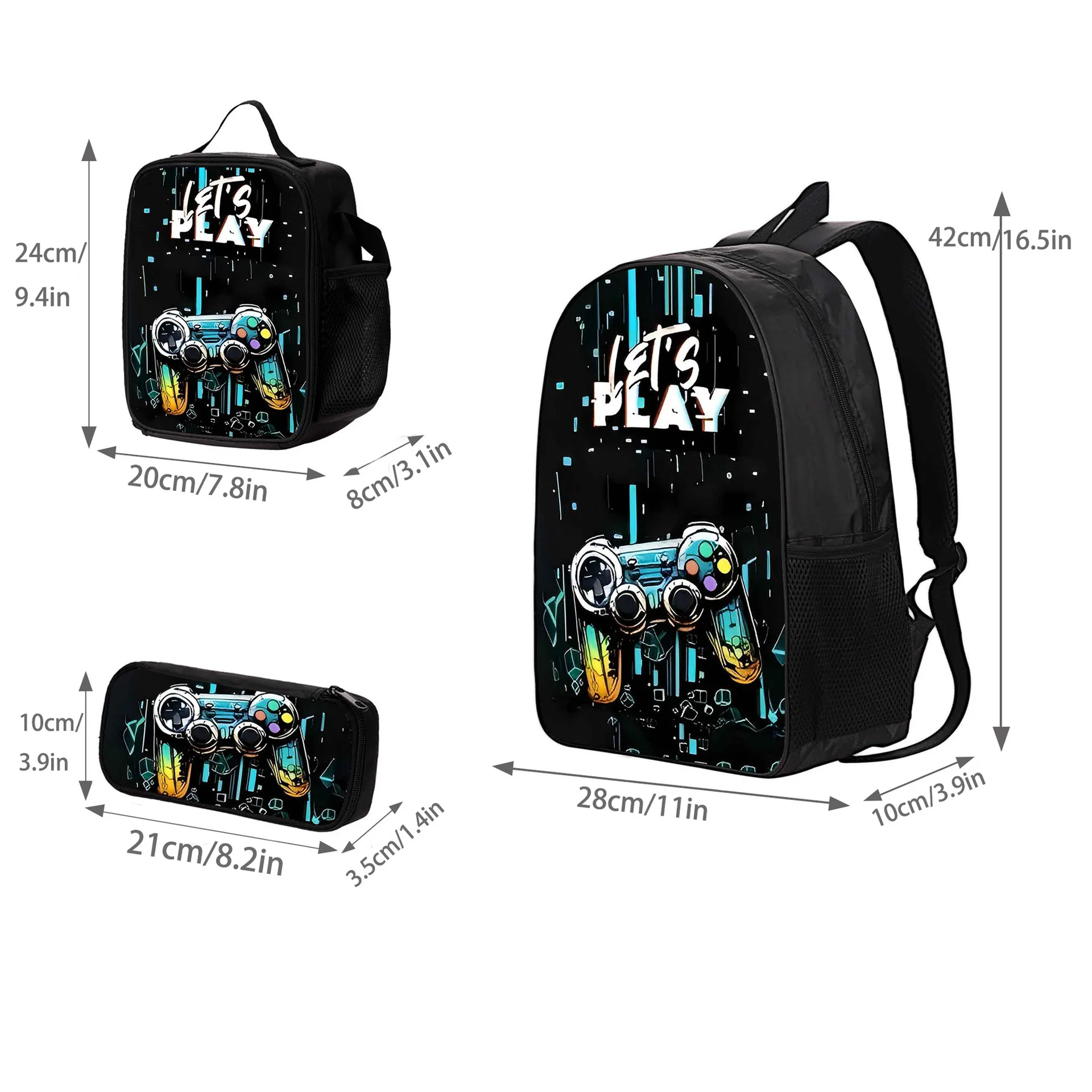 Mode Jeugdige gamepad 3D Print 3 stks/set Student reistassen Laptop Dagrugzak Rugzak Lunchtas Etui