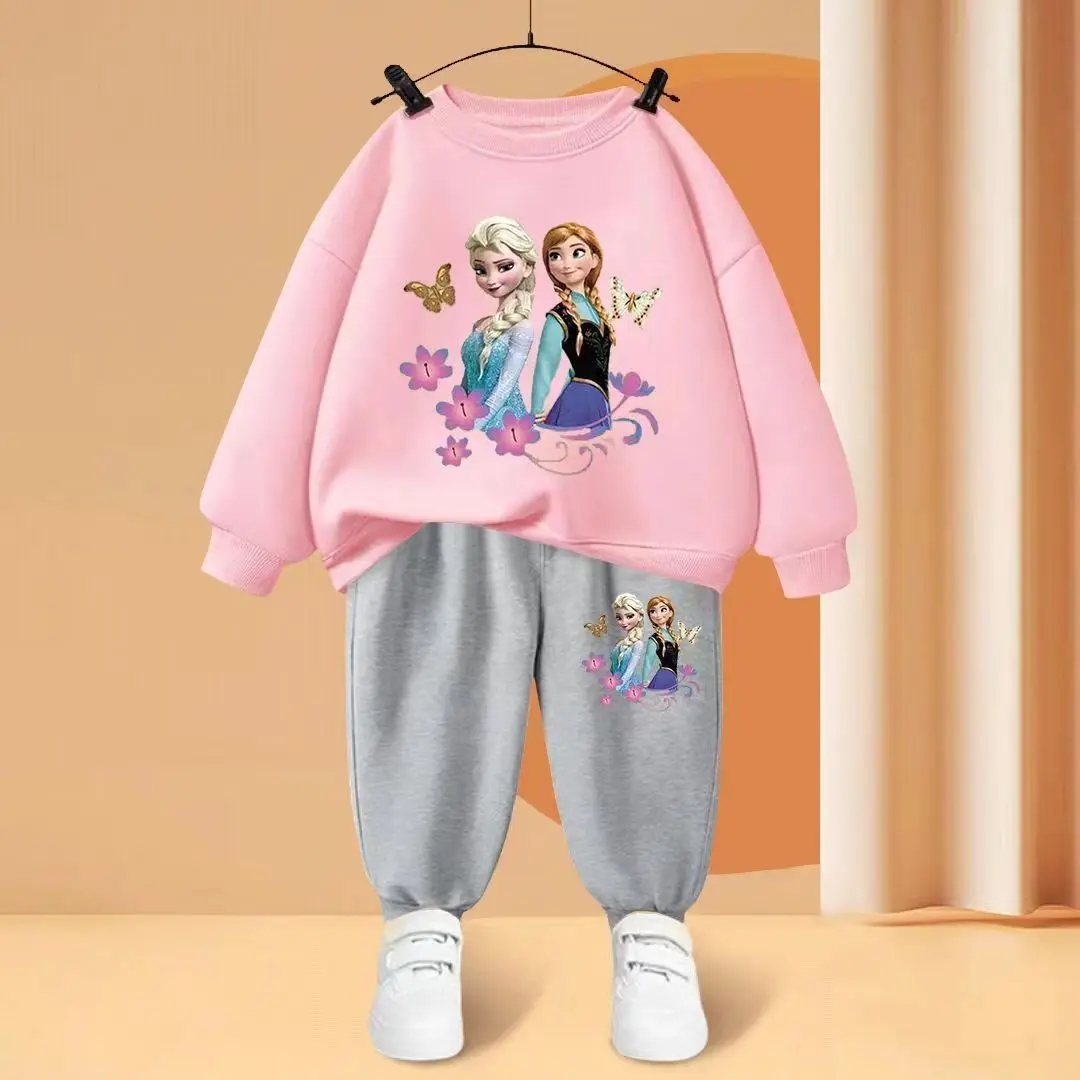 Autumn Kid Girls Clothes Set Frozen Elsa Printed Sweatshirts Pullover Top And Pants 2 Pieces Suit Children Top Bottom Tracksuits