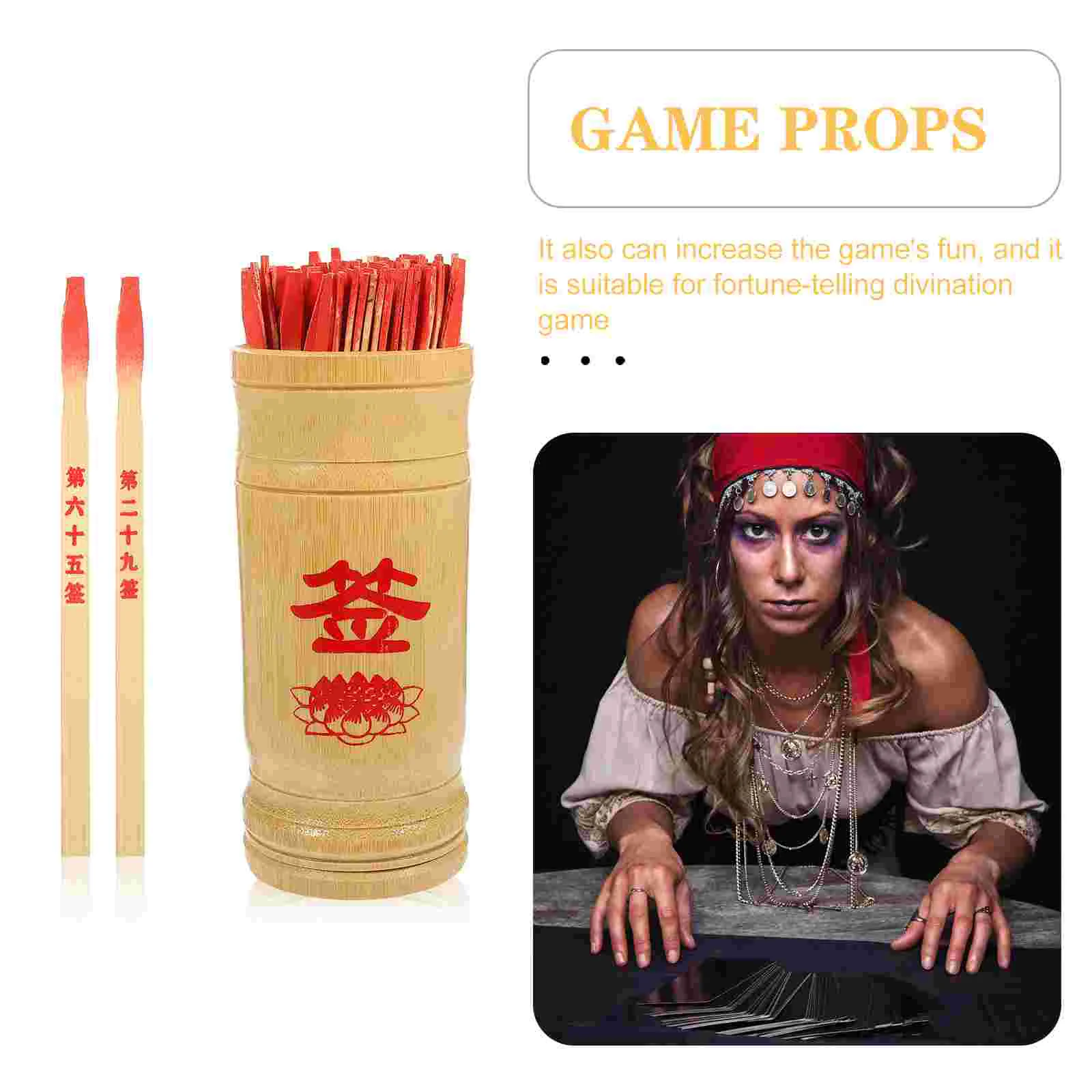 Bamboo Stick Fortune Divination Game Props Set Chinese Telling Sticks with Bucket