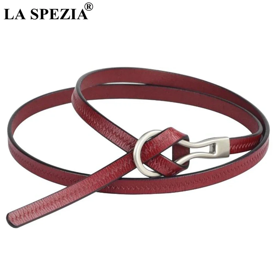 

Красные тонкие ремни для женщин Новый дизайн Кожаные ремни Платье Женская натуральная коровья кожа Элегантный роскошный ремень с узлом и отверстиями Красный