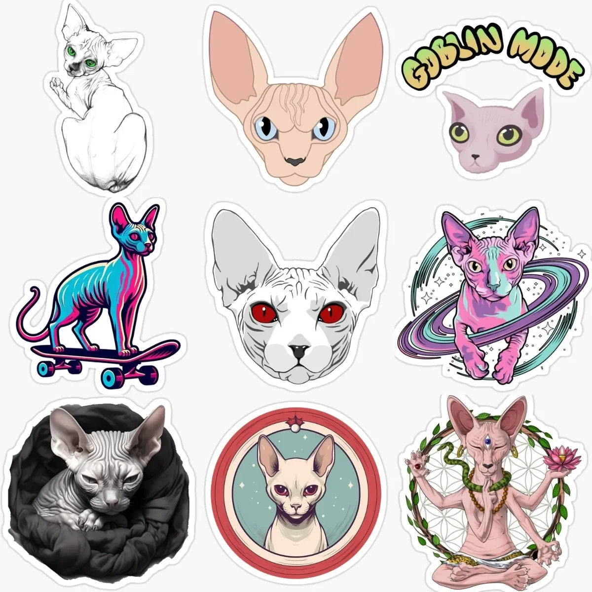 

Canadian Hairless Cat Sphynx Cat Pets Waterproof Stickers for Decorate Car Window Bicycle Helmet Room Fridge Motorcycle Decal