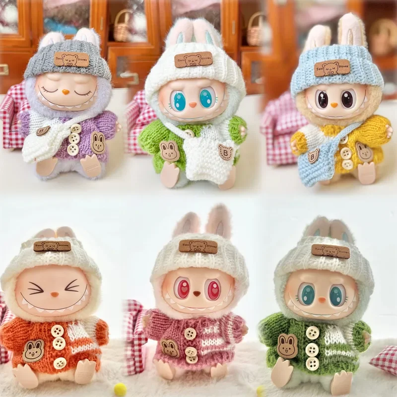For 17 cm Labubu Clothes Pendant Labubu Sitting Party Bear Label Scarf Hat Dolls Accessories Labubu Outfit
