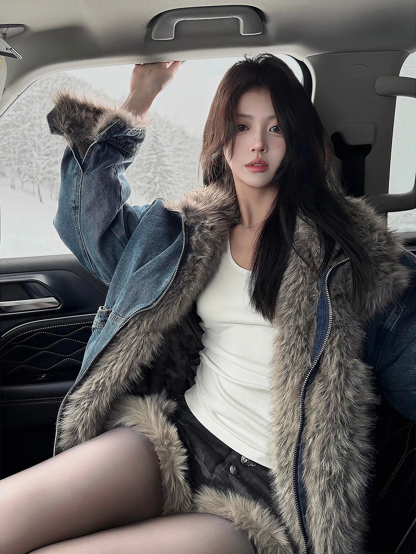 

Утепленная джинсовая куртка из хлопка с воротником из искусственного меха в стиле ретро для мужчин и женщин, теплая, утолщенная, в стиле Cleanfit, для зимы