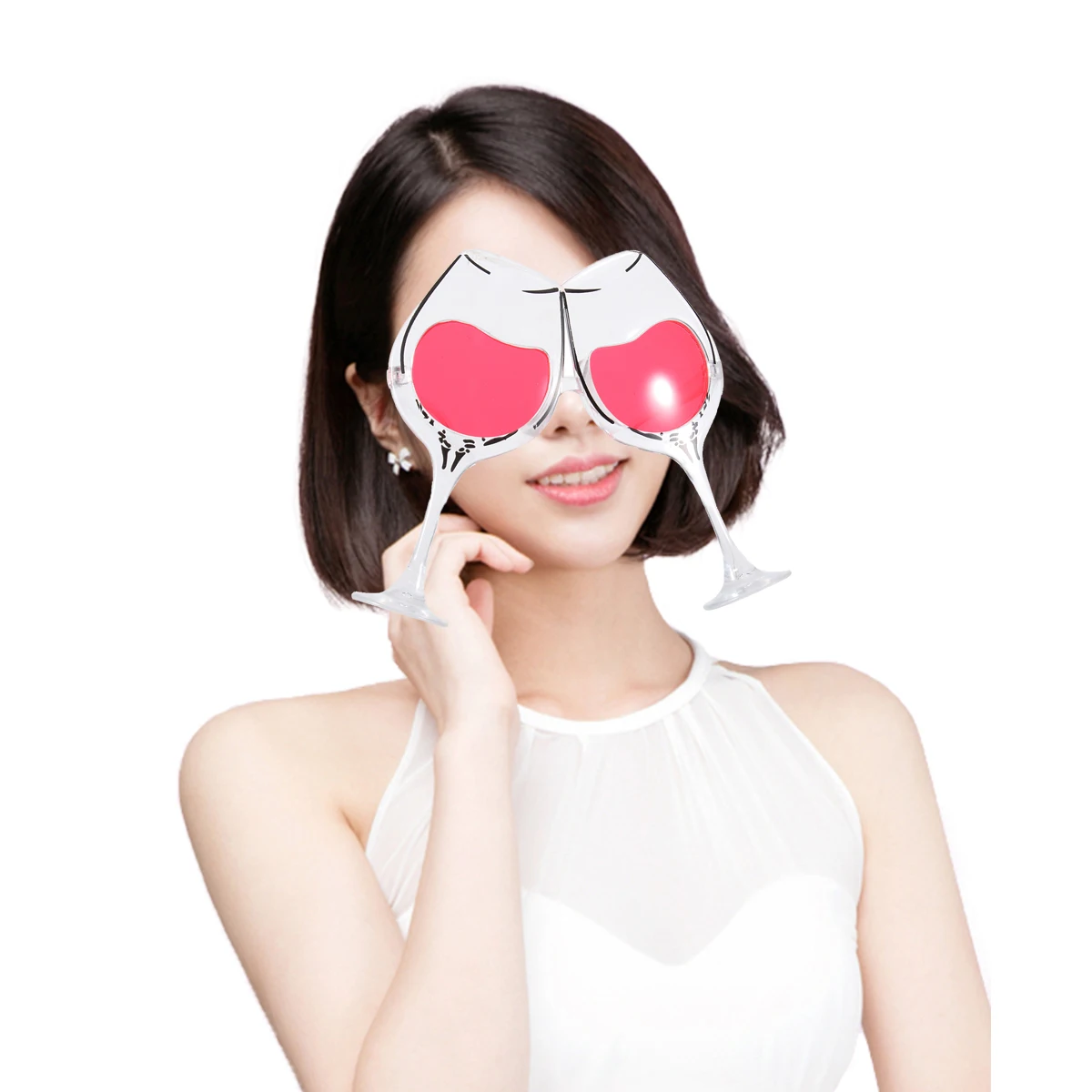 

Funny Glasses Red White Party Eyeglasses Cup Shape Lightweight AC Lens PC Frame Suitable Festivals NightclubsBars