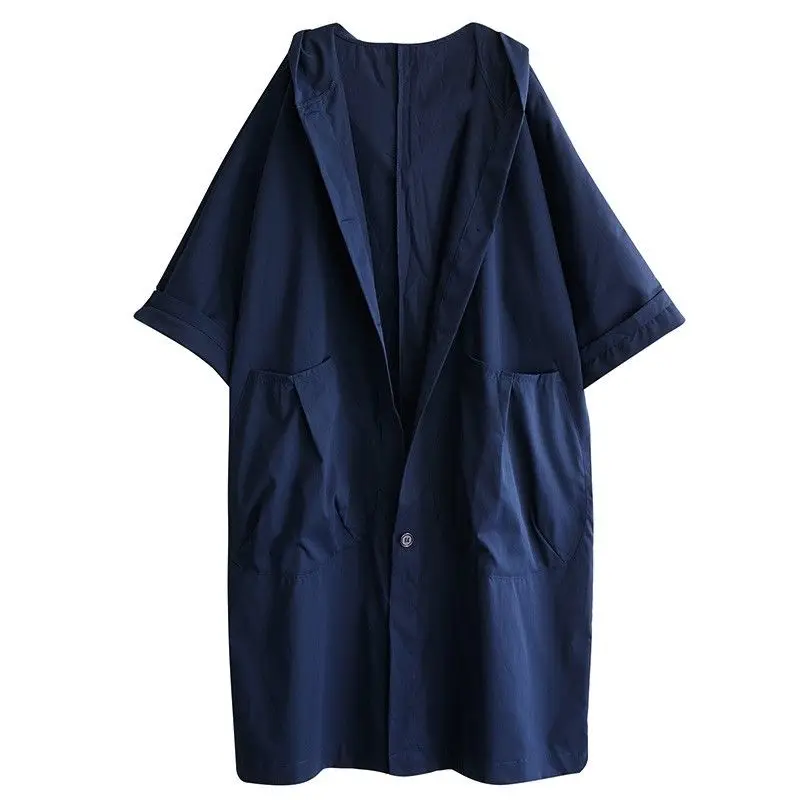 Autunno allentato nuovo stile di grandi dimensioni sopra il ginocchio modello lungo grande tasca trench cappotto femminile con cappuccio pendolarismo invecchiato