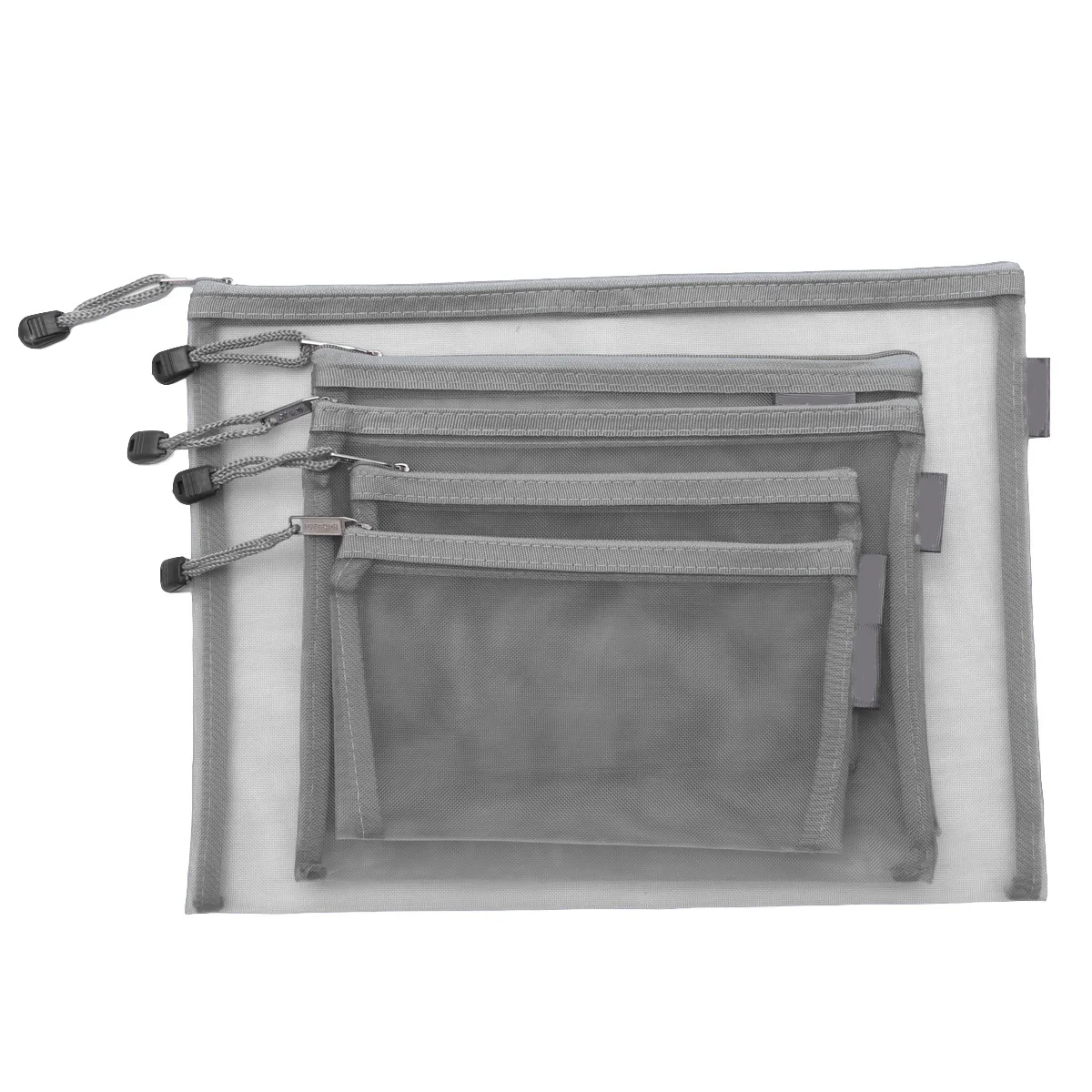 

5Pcs Grey Mesh File Bags Portable Zippered Stationery Organizers Document Holder Pencil Bag for Office School Supplies