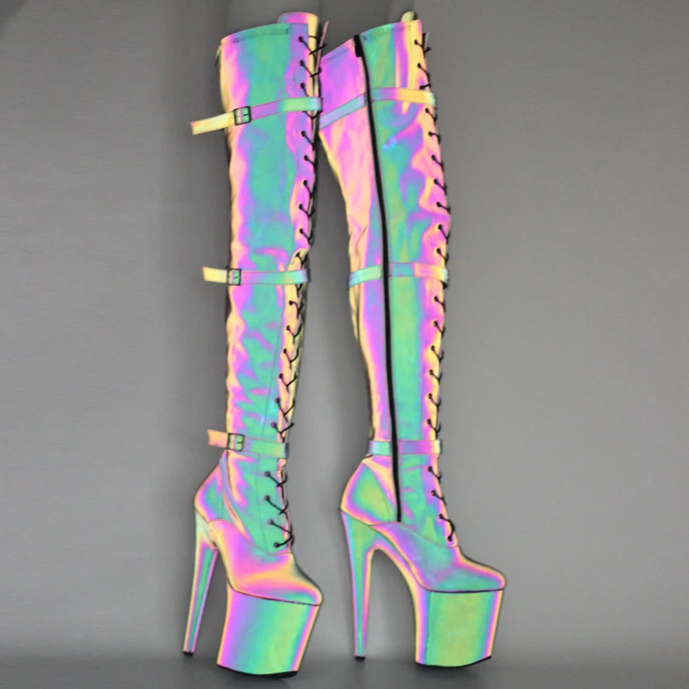 

20CM High Heels Platform Luminous Poledancing Thigh High Boots Size36-43