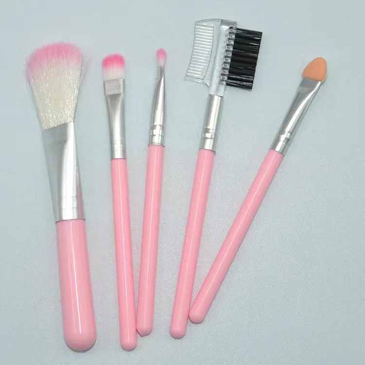 5 Piece Pink Makeup Brush Set Soft Fiber Hair for Eyeshadow Lip Blush Foundation Beauty Tools